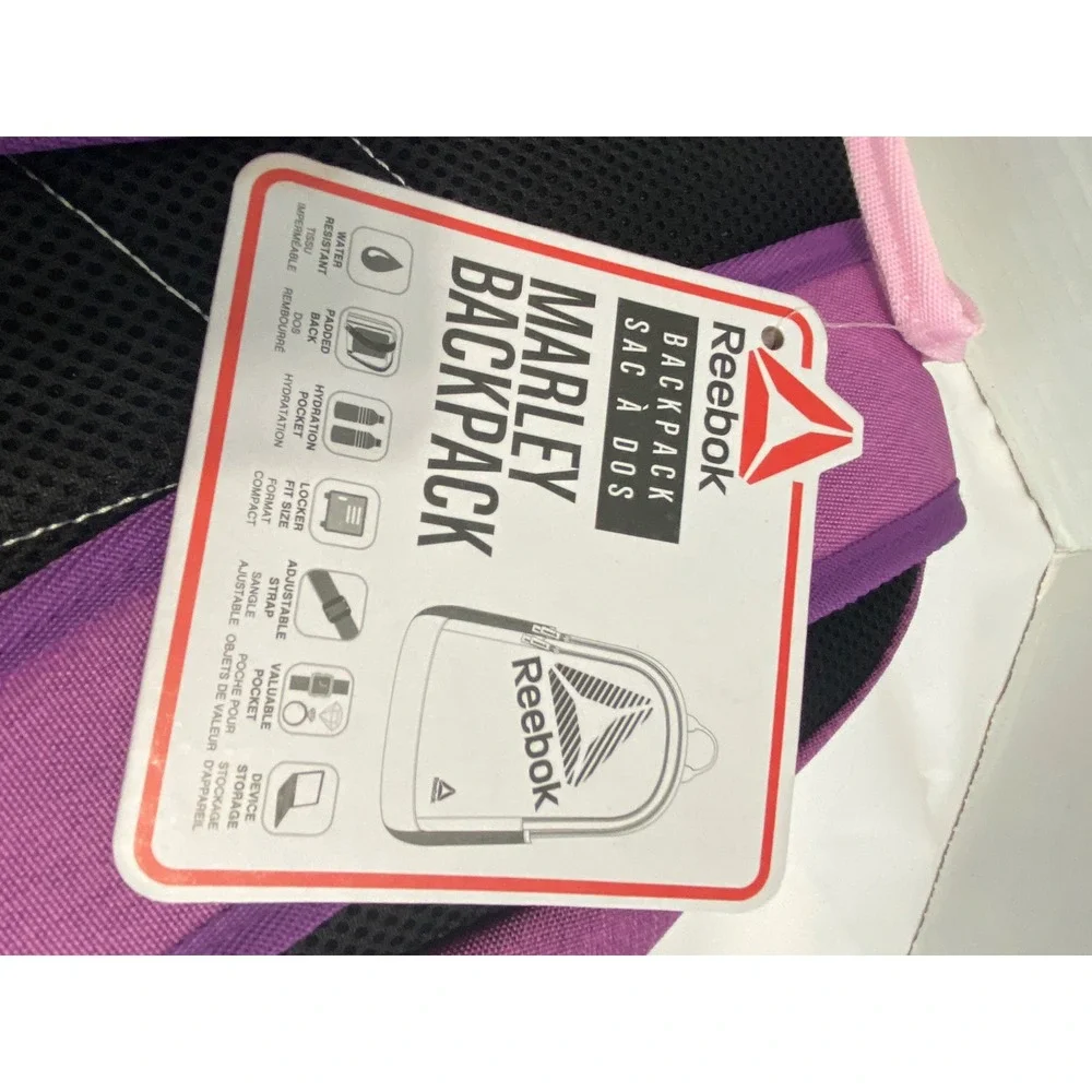 Reebok Marley Backpack Womens NSZ Purple Water Resistant Laptop Sleeve NEW